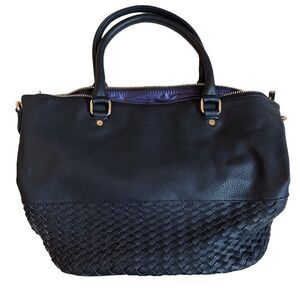 NWOT Neiman Marcus Brand Black Faux Leather Hobo Shoulder Bag with Gold Details
